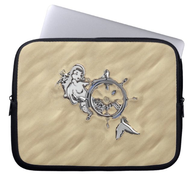 Silver Mermaid on the Beach Laptop Sleeve (Front)