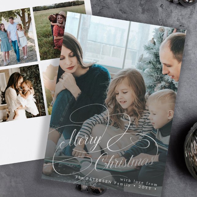 Silver Merry Christmas 5 photo collage Holiday Card (Creator Uploaded)