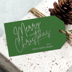 Silver Merry Christmas Green Gift Tags