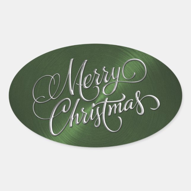 Silver Merry Christmas Green Sticker Embossed Look (Front)