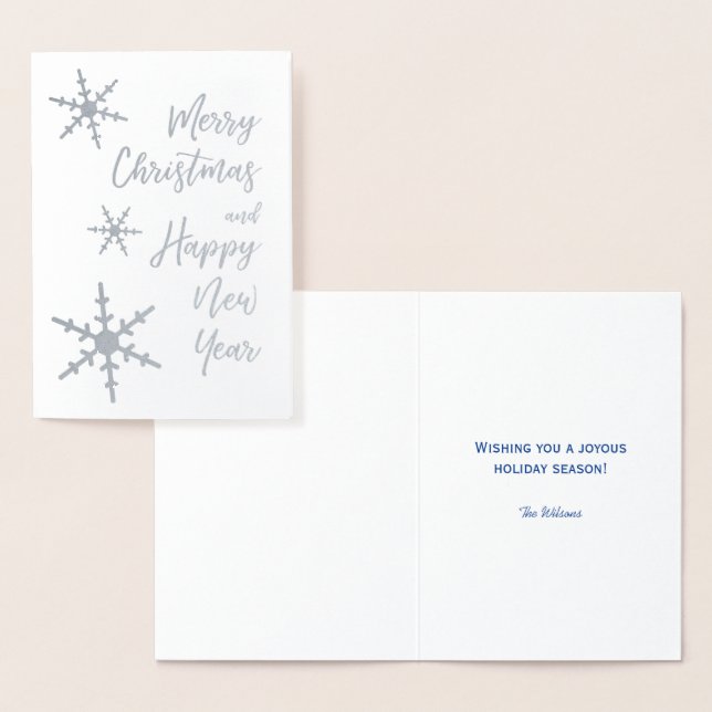 Silver Merry Christmas Happy New Year Snowflakes Foil Card (Display)