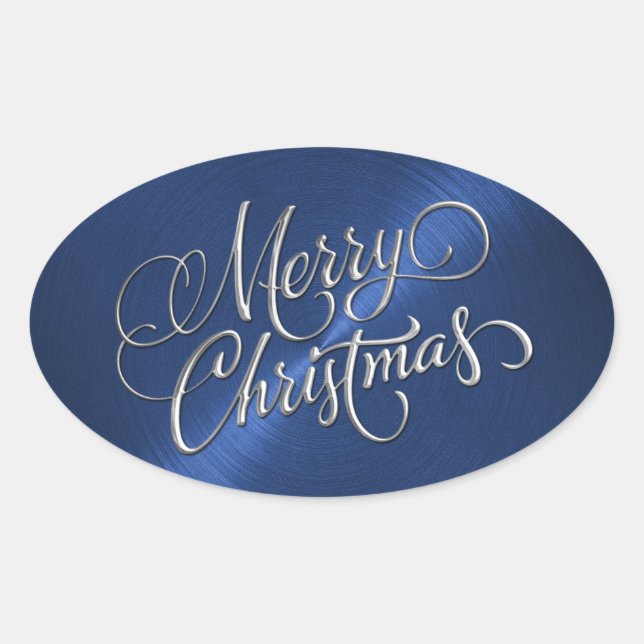 Silver Merry Christmas Navy Blue Sticker (Front)