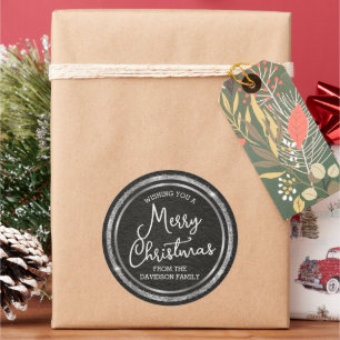 Silver Merry Christmas Personalised Classic Round Sticker