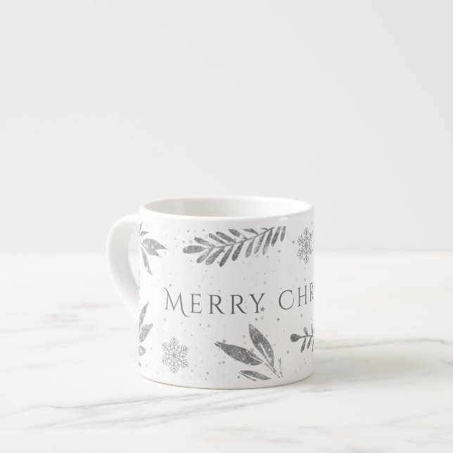 Silver Merry Christmas, Silver Leaves Espresso Cup (Front Left)