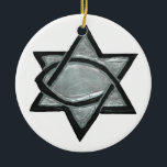 Silver Messianic Star Ceramic Ornament<br><div class="desc">The Messianic Star, an image used as an emblem of the Messianic Christian movement. It consists of a fish emblem, or Vesica Pisces, intertwined with a Star of David, symbolising the harmony of Jewish and Christian beliefs. "Messianic" religious groups are Christian groups who adopt certain Jewish practices in an attempt...</div>