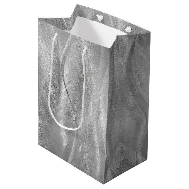Silver Metal Abstract Medium Gift Bag (Front Angled)