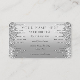 Silver Metal Blush Glitter Sparkle Drips Company Business Card