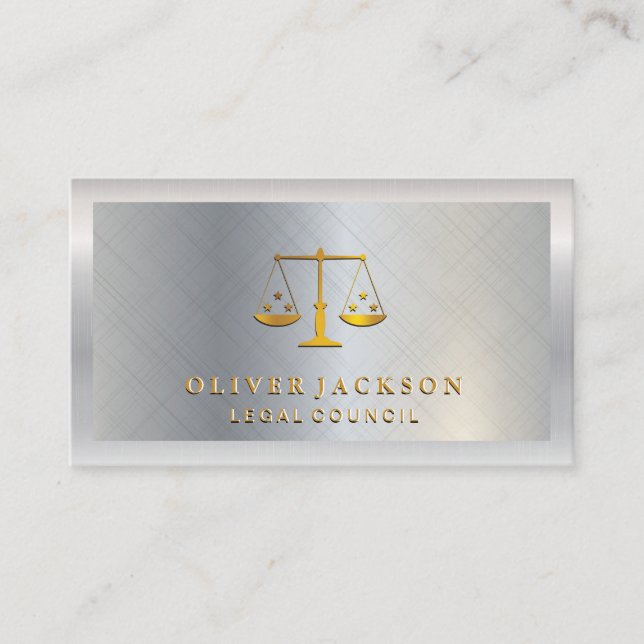 Silver Metal Brush | Silver Glossy Border Business Card (Front)