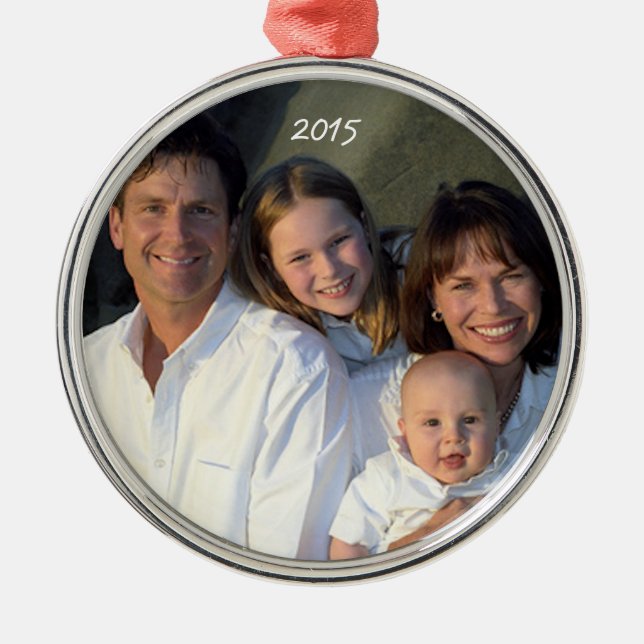 Silver Metal Christmas Family Photo Ornament (Front)