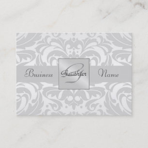 Silver Metal Damask Silver Ribbon Business Card