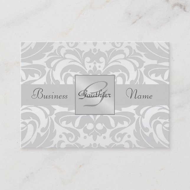Silver Metal Damask Silver Ribbon Business Card (Front)