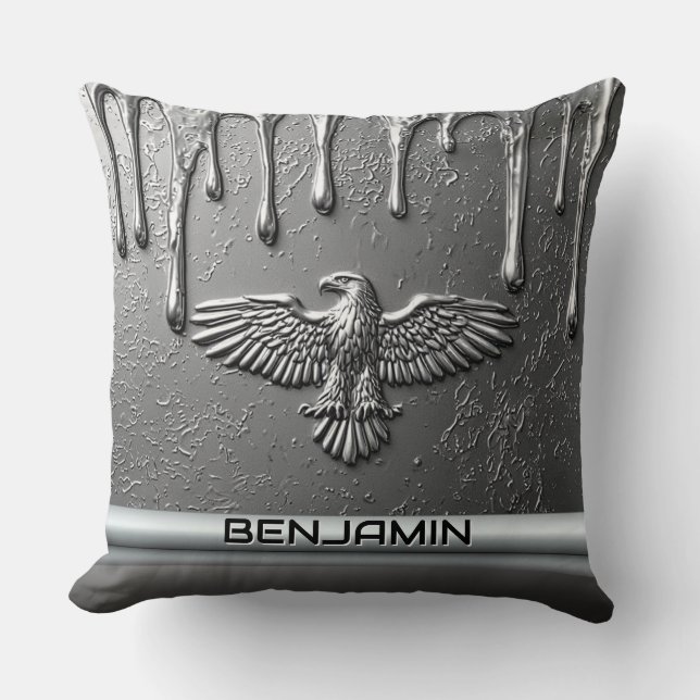 Silver Metal Eagle Emblem With Dripping Paint Cushion (Front)