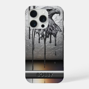 Silver Metal Eagle Emblem With Dripping Paint iPhone 15 Pro Case