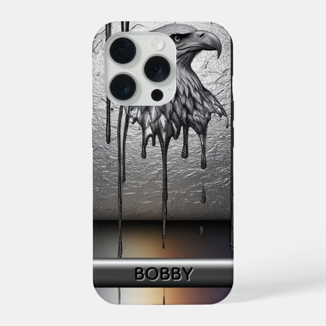 Silver Metal Eagle Emblem With Dripping Paint iPhone Case (Back)