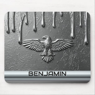 Silver Metal Eagle Emblem With Dripping Paint Mouse Pad