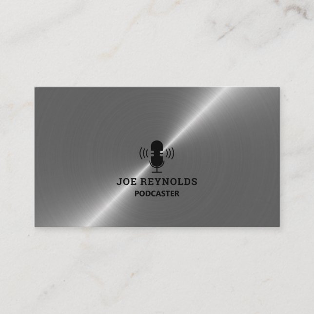 Silver Metal Effect, Podcaster, Podcast Business Card (Front)