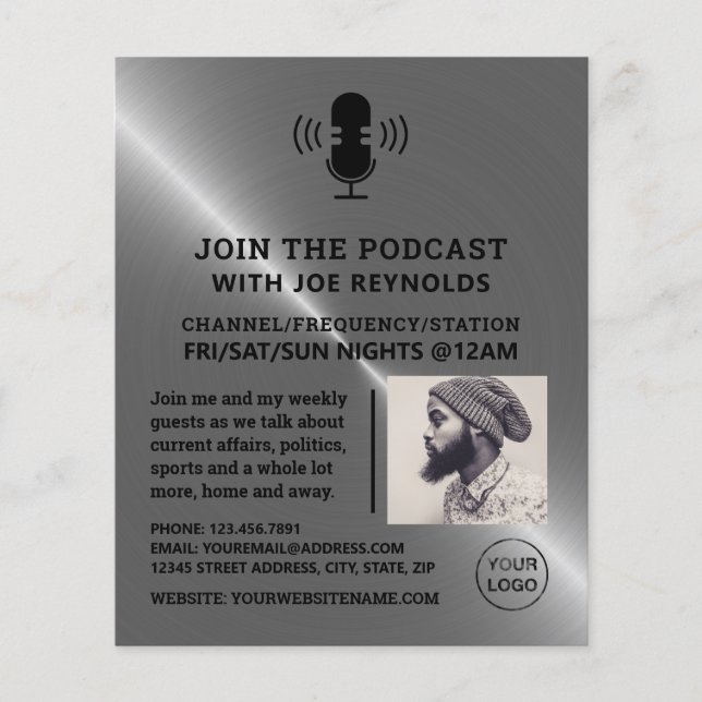 Silver Metal Effect, Podcaster, Podcast Flyer (Front)