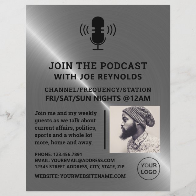 Silver Metal Effect, Podcaster, Podcast Flyer (Front)