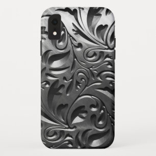 Silver metal engraved look abstract grey  iPhone XR case