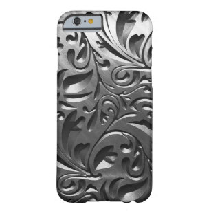 Silver metal engraved look abstract grey steel barely there iPhone 6 case