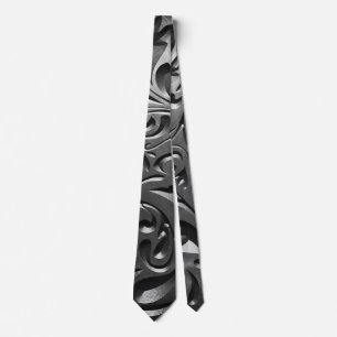 Silver metal engraved look abstract grey steel tie