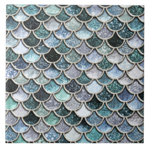 Silver Metal Foil Glitter Mermaidscales Scales Ceramic Tile