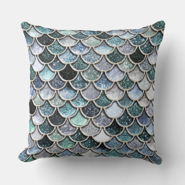 Silver Metal Foil Glitter Mermaidscales Scales Cushion (Front)