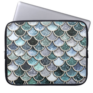 Silver Metal Foil Glitter Mermaidscales Scales Laptop Sleeve