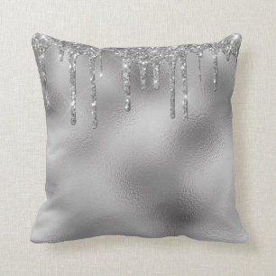 Silver Metal Glitter Drips Glam Cushion