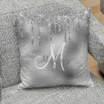 Silver Metal Glitter Drips Monogram Family Name Cushion<br><div class="desc">This design was created through digital art. It may be personalised by clicking the customise button and changing and add a name, initials or your favourite words. Contact me at colorflowcreations@gmail.com if you with to have this design on another product. Purchase my original abstract acrylic painting for sale at www.etsy.com/shop/colorflowart....</div>