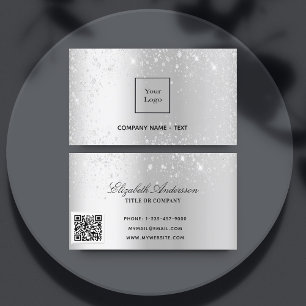 Silver metal glitter logo elegant QR code Business Card