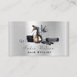 Silver Metal Hair stylist Salon Tools Beauty Business Card