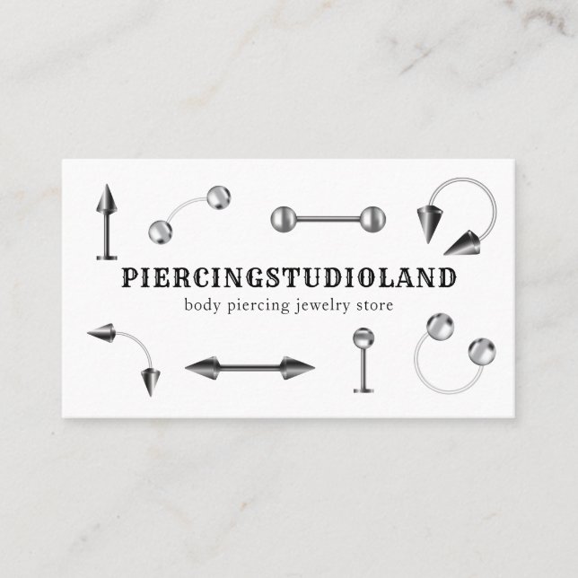 Silver Metal Jewellery Artist Body Piercing Business Card (Front)