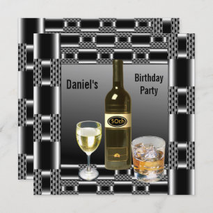 Silver Metal Mens 50th Birthday Drinks Man Invitation
