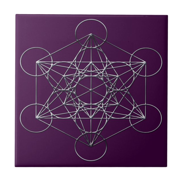 Silver Metal Metatron's Cube Ceramic Tile (Front)