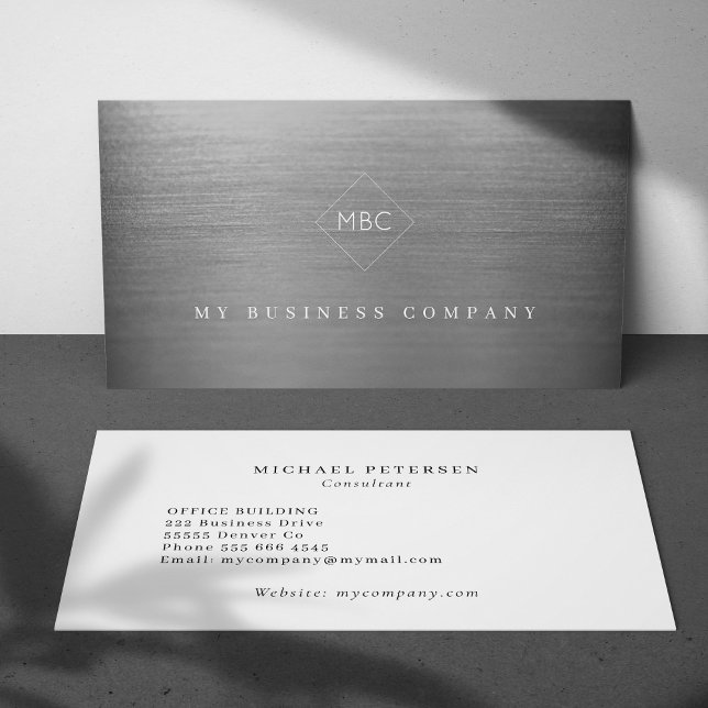 Silver metal modern elegant monogrammed simple business card (Creator Uploaded)
