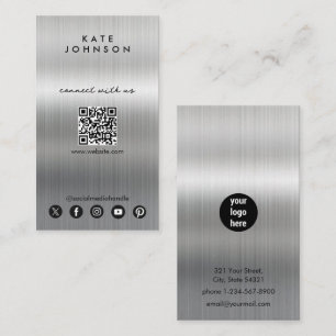 Silver Metal Modern Social Media Connect With Us Business Card