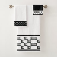 Silver Metal Pattern on Black & White Towel Set