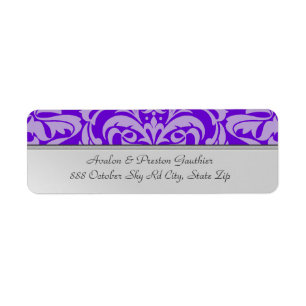 Silver Metal Purple Damask Wedding Address Label Return Address Label