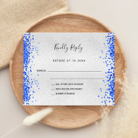 Silver metal royal blue modern budget wedding RSVP