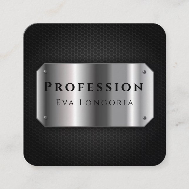Silver Metal Vector Metallic Steel iron  Square Business Card (Front)