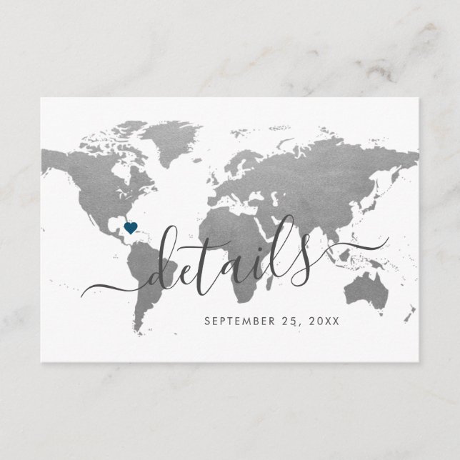 Silver Metal World Map Hotel Travel Information Enclosure Card (Front)