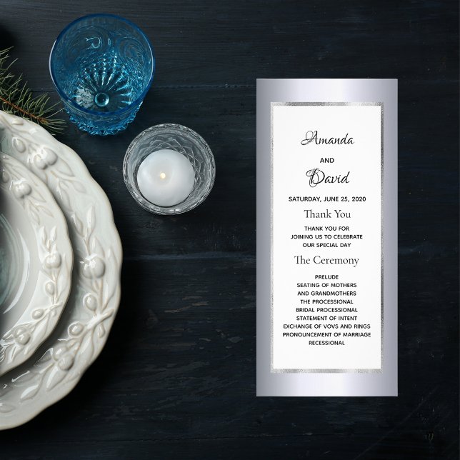 Silver metalic elegant glam wedding program rack card (Creator Uploaded)
