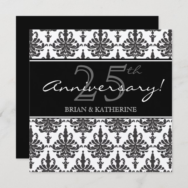 Silver Metallic 25th Wedding Anniversary Party Invitation (Front/Back)