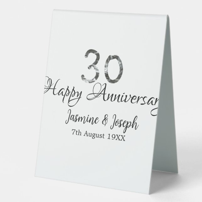 Silver Metallic 30th Happy anniversary add name (Front)