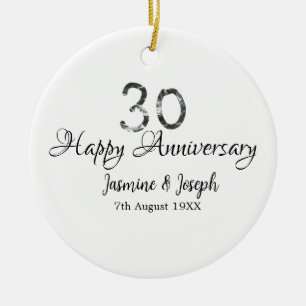 Silver Metallic 30th Happy anniversary add name Ceramic Ornament