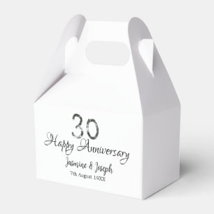 Silver Metallic 30th Happy anniversary add name Favour Box