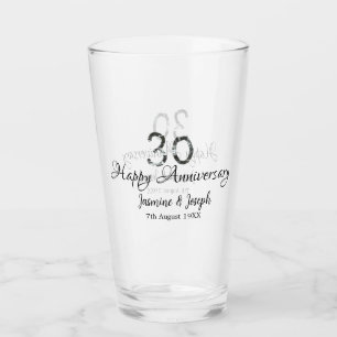 Silver Metallic 30th Happy anniversary add name Glass