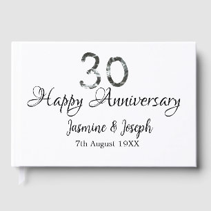 Silver Metallic 30th Happy anniversary add name Guest Book