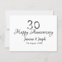 Silver Metallic 30th Happy anniversary add name
